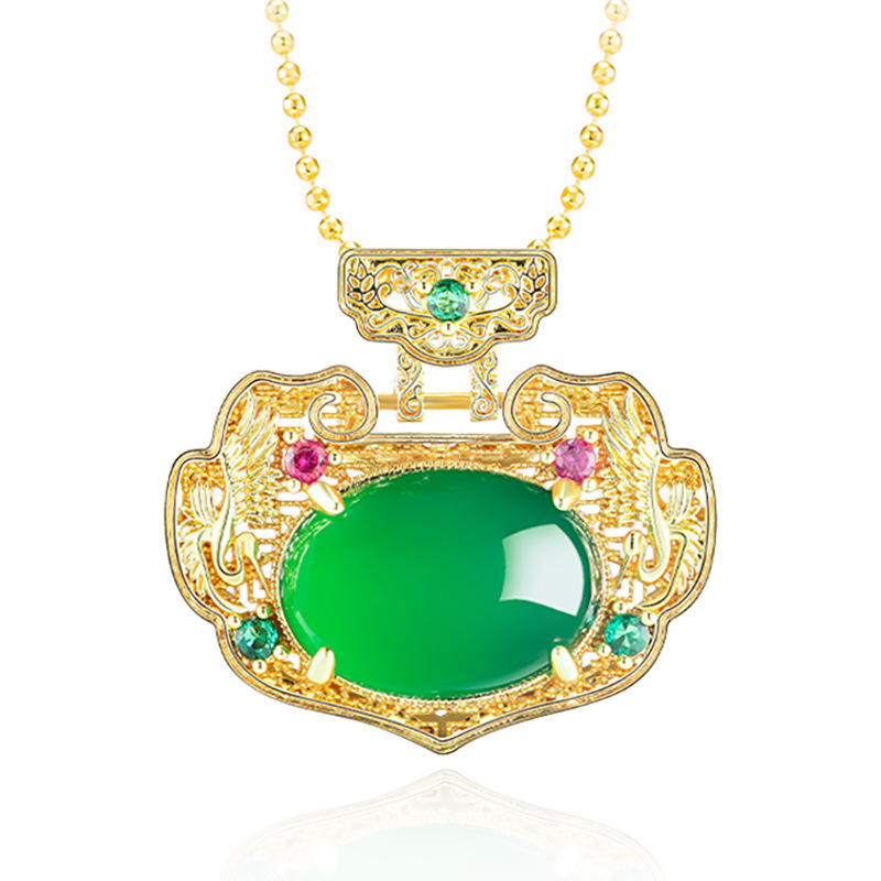 Vintage Fashion Jewelry Necklaces - Green Real Jade Ruyi Pendant Necklace