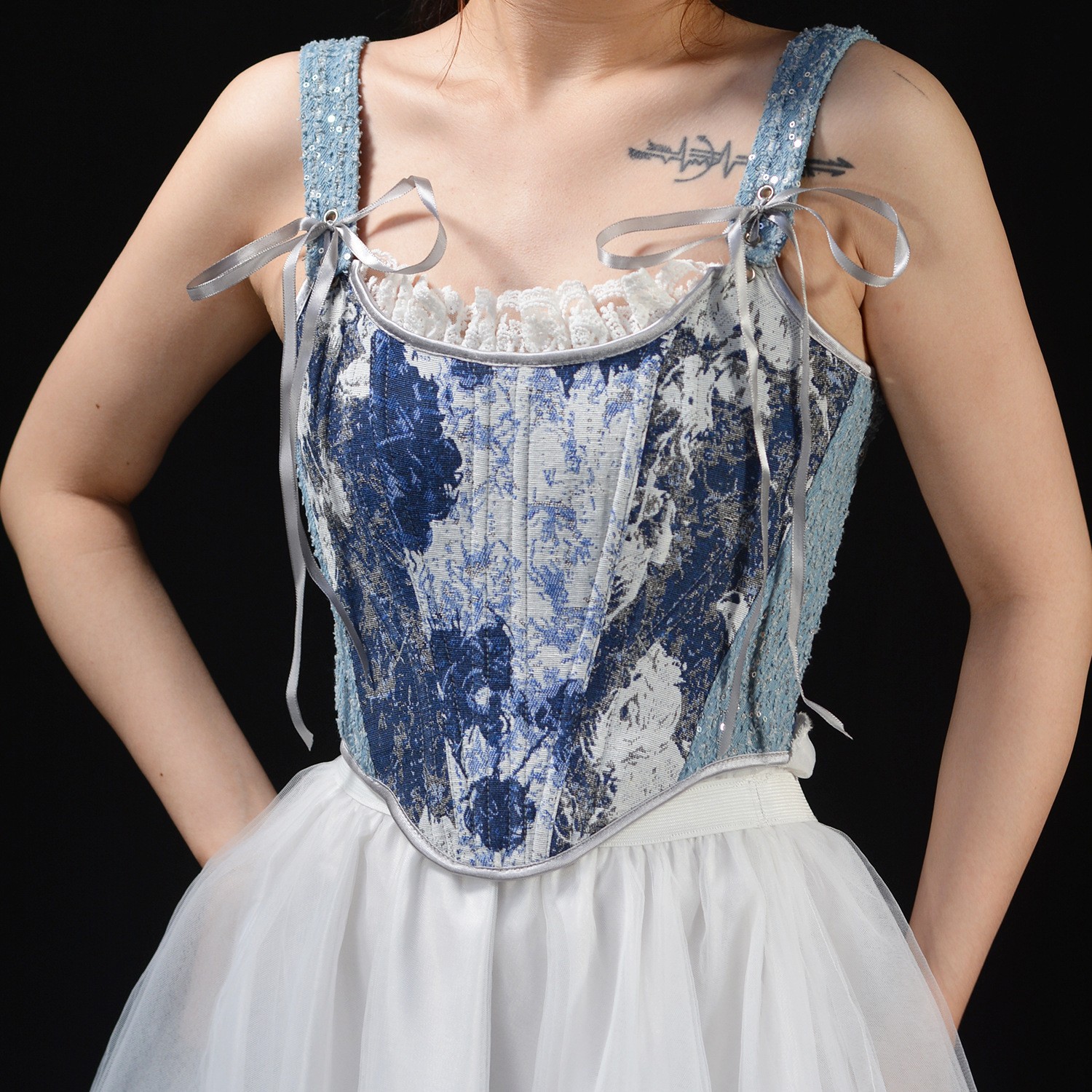 Vintage Fashion Queen - Fashion Floral Print Overbust Corset For