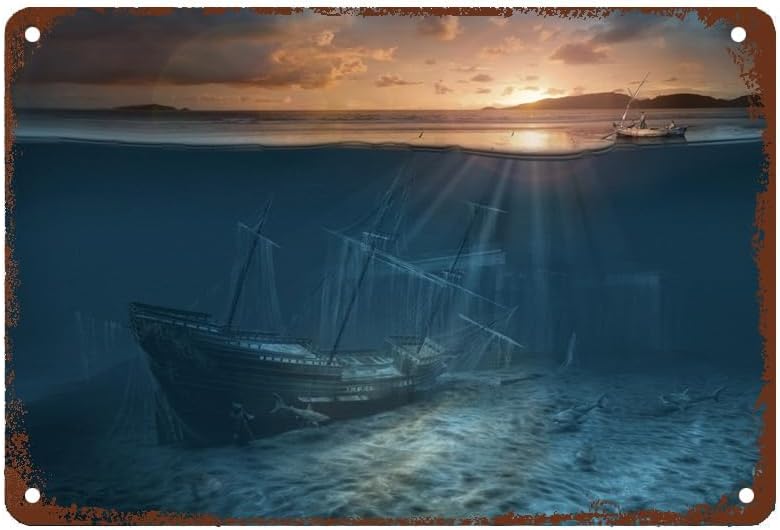 Vintage Fashion Posters - Metal Tin Sign Painting Ghost Ship