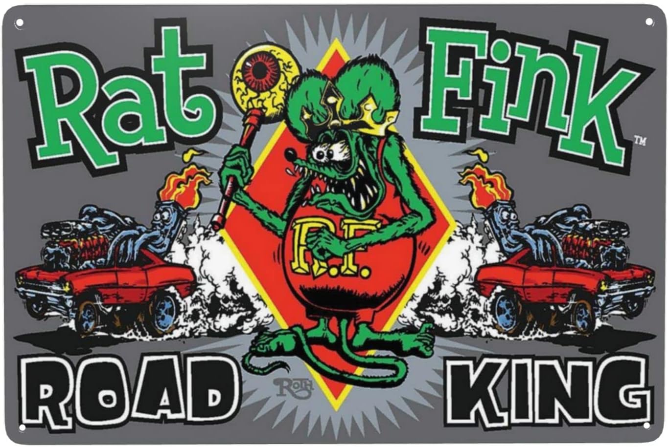 Vintage Fashion Posters - Rat Fink Cartoon Metal Tin Sign