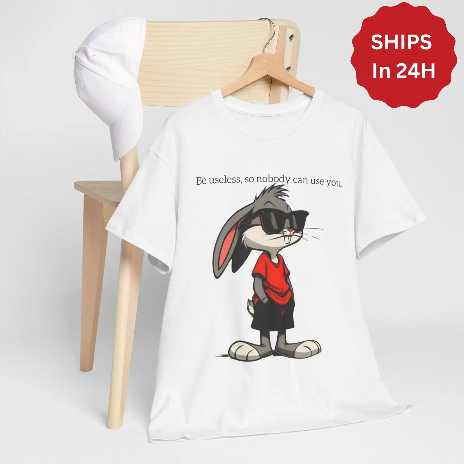 Funny Bunny T Shirt Be Useless - огляд і ціна Quirky Vintage Fashion